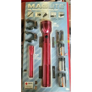 Vintage New Maglite Mag-Lite Red Flashlight Combo w/ Mini 3D+AA with Wall Clips